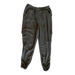 Rewash‎ Cargo Pants Women's Size L Green Pull on Pockets Lightweight Rushed Leg